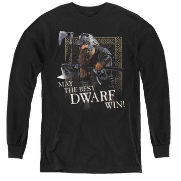 Black youth long sleeve t-shirt with Lord of the Rings The Best Dwarf graphic