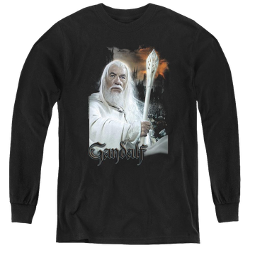 Black youth long sleeve t-shirt with Lord of the Rings Gandalf graphic