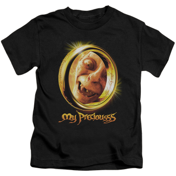 Black kid's t-shirt for ages 4 to 7 with Lord of the Rings My Precious graphic