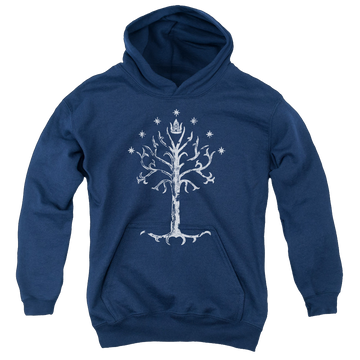 Navy youth hoodie for ages 8 to 12 with Lord of the Rings Tree Of Gondor graphic