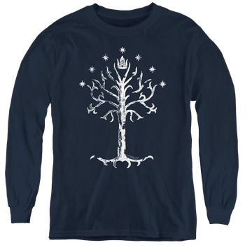 Navy youth long sleeve t-shirt with Lord of the Rings Tree Of Gondor graphic