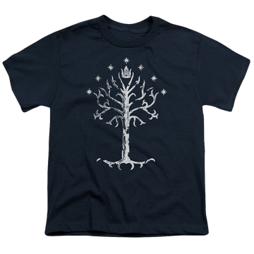 Navy youth t-shirt for ages 8 to 12 with Lord of the Rings Tree Of Gondor graphic