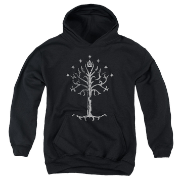 Black youth hoodie for ages 8 to 12 with Lord of the Rings Tree Of Gondor graphic