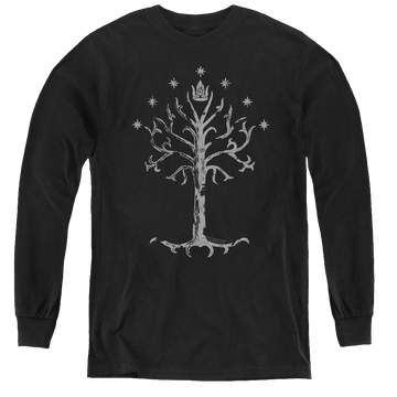 Black youth long sleeve t-shirt with Lord of the Rings Tree Of Gondor graphic