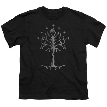 Black youth t-shirt for ages 8 to 12 with Lord of the Rings Tree Of Gondor graphic