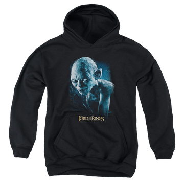 Black youth hoodie for ages 8 to 12 with Lord of the Rings Sneaking graphic