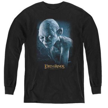 Black youth long sleeve t-shirt with Lord of the Rings Sneaking graphic