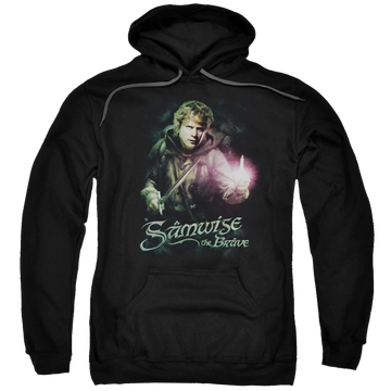 Black pullover hoodie with Lord of the Rings Samwise The Brave graphic