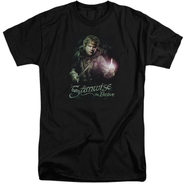 Black men's tall fit t-shirt with Lord of the Rings Samwise The Brave graphic