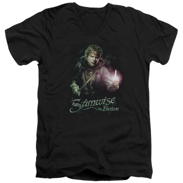 Black men's v-neck t-shirt with Lord of the Rings Samwise The Brave graphic