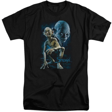 Black men's tall fit t-shirt with Lord of the Rings Smeagol graphic