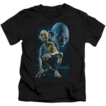 Black kid's t-shirt for ages 4 to 7 with Lord of the Rings Smeagol graphic