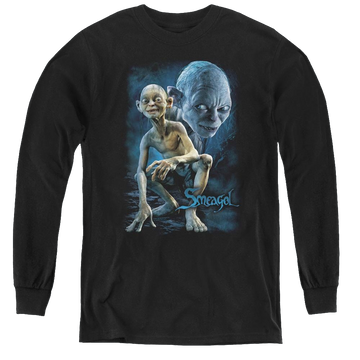 Black youth long sleeve t-shirt with Lord of the Rings Smeagol graphic