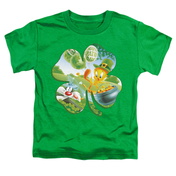 Kelly green toddler t-shirt with St. Patrick's Day Looney Tunes/Tweety Shamrock graphic