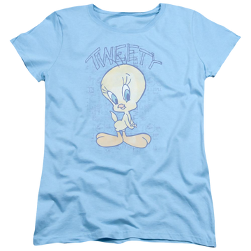 Light blue women's t-shirt with Looney Tunes Tweety Fade graphic