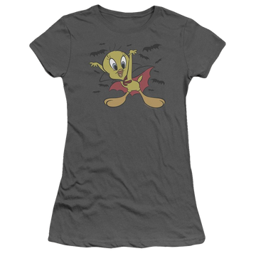 Charcoal juniors t-shirt with Looney Tunes Vampire Tweety graphic