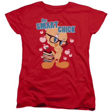 Red women's t-shirt with Looney Tunes One Smart Chick graphic