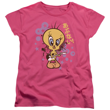 Hot pink women's t-shirt with Looney Tunes So Bad graphic