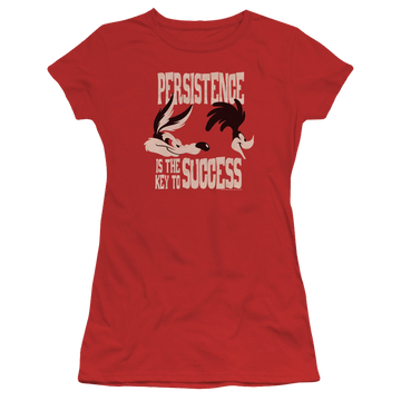 Red juniors t-shirt with Looney Tunes Persistence graphic