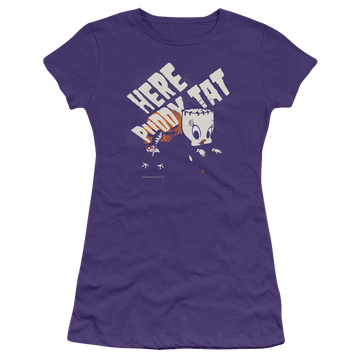 Purple juniors t-shirt with Looney Tunes Franken Tweety graphic