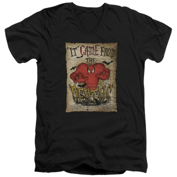 Black men's v-neck t-shirt with Looney Tunes The Depths graphic