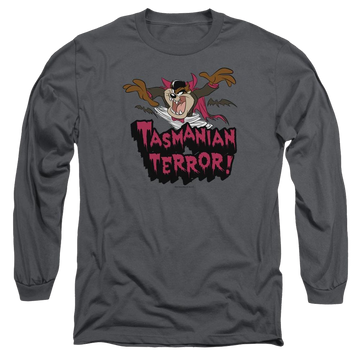 Charcoal men's long sleeve t-shirt with Looney Tunes Taz Terror graphic