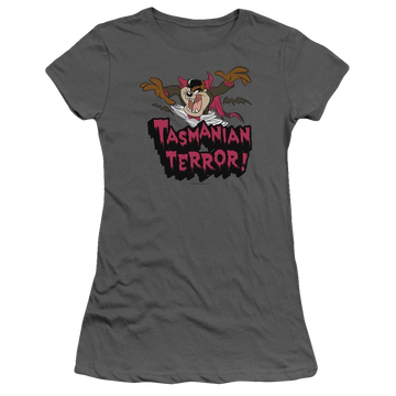 Charcoal juniors t-shirt with Looney Tunes Taz Terror graphic