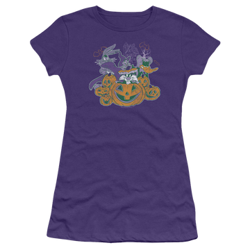 Purple juniors t-shirt with Looney Tunes Spooky Pals graphic