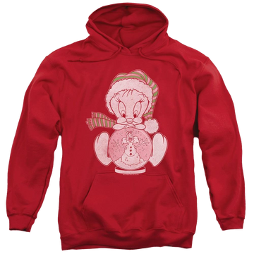 Red pullover hoodie with Looney Tunes Tweey Globe graphic