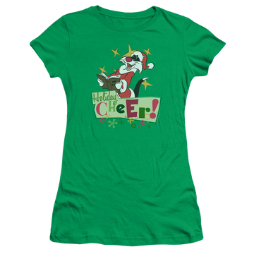 Kelly green juniors t-shirt with Looney Tunes Cheer Sylvester graphic