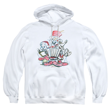 White pullover hoodie with Looney Tunes Holiday Sketch graphic