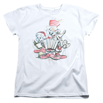 White women's t-shirt with Looney Tunes Holiday Sketch graphic