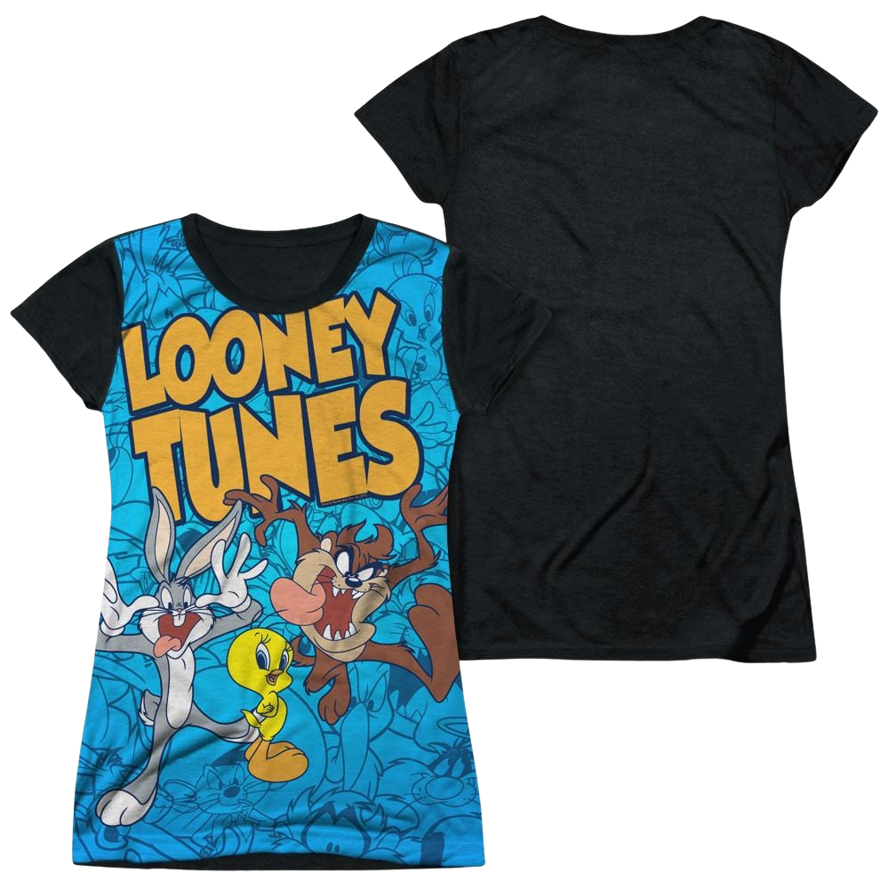 Looney Tunes Collage Of Characters Juniors Black Back T-Shirt Juniors Black Back T-Shirt Looney Tunes