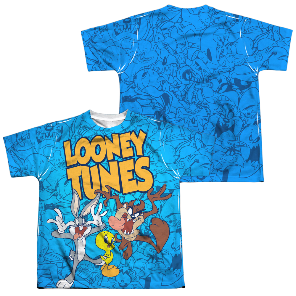 Looney Tunes Collage Of Characters (F/B) - Youth All-Over Print Shirt Youth All-Over Print T-Shirt (Ages 8-12) Looney Tunes
