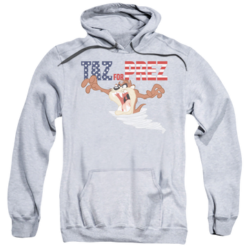 Athletic heather pullover hoodie with Looney Tunes Taz For Prez 3 graphic