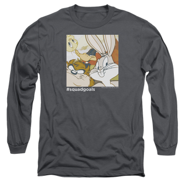 Charcoal men's long sleeve t-shirt with Looney Tunes Squad Goals graphic
