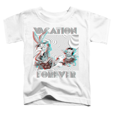White toddler t-shirt with Looney Tunes Vacation Forever graphic