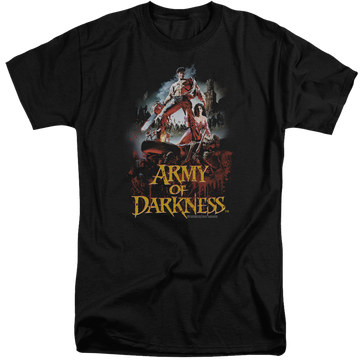 Black men's tall fit t-shirt with Army of Darkness Bloody Poster graphic