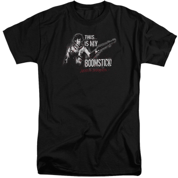 Black men's tall fit t-shirt with Army of Darkness Boomstick graphic