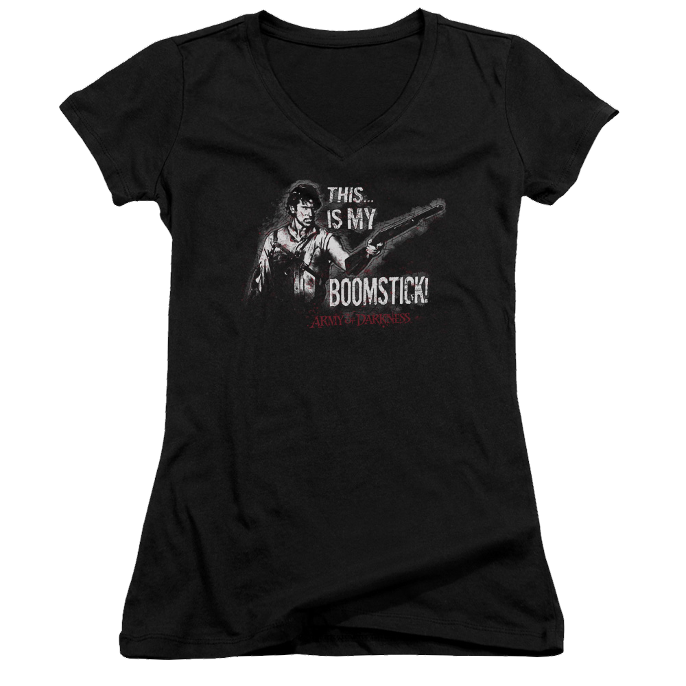 Army Of Darkness Boomstick - Juniors V-Neck T-Shirt Juniors V-Neck T-Shirt Army of Darkness