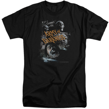 Black men's tall fit t-shirt with Army of Darkness Covered graphic