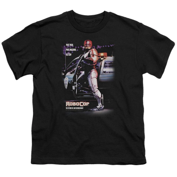 Black youth t-shirt for ages 8 to 12 with Robocop Poster graphic
