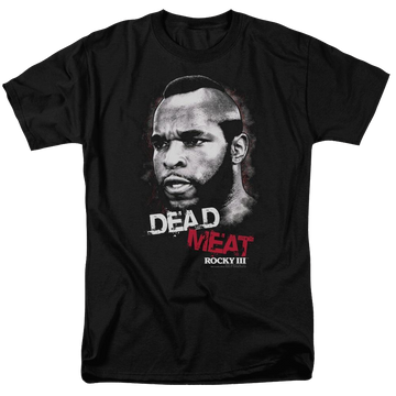Black men's regular fit t-shirt with Rocky III Dead Meat graphic