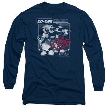 Navy men's long sleeve t-shirt with Robocop Ed 209 graphic