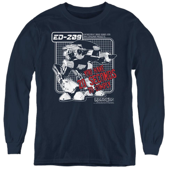 Navy youth long sleeve t-shirt with Robocop/Ed 209 graphic