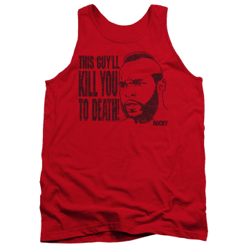 Red men's tank with Rocky III Kill You To Death graphic