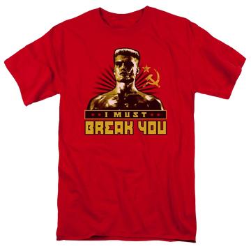 Red men's regular fit t-shirt with Rocky IV I Must Break You graphic