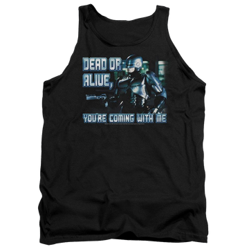 Black men's tank with Robocop Dead Or Alive graphic