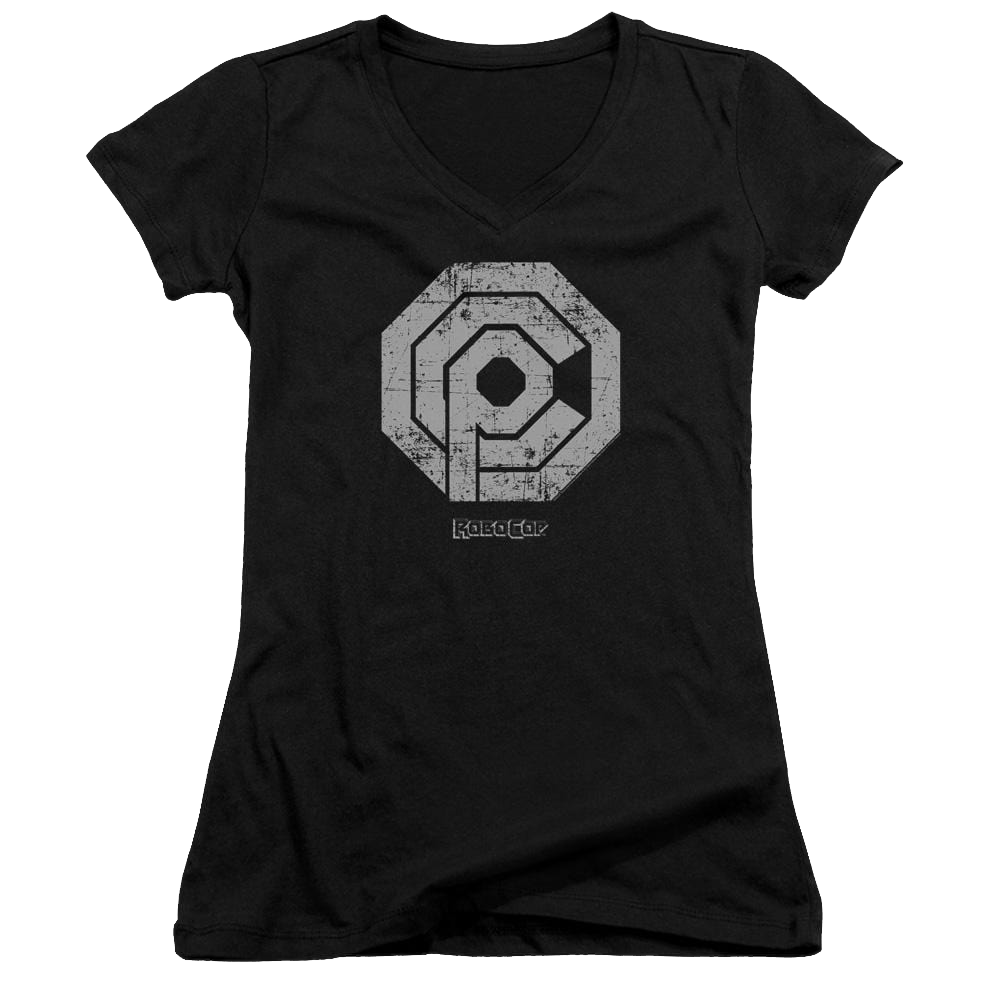 Robocop Distressed Ocp Logo Juniors V-Neck T-Shirt Juniors V-Neck T-Shirt Robocop