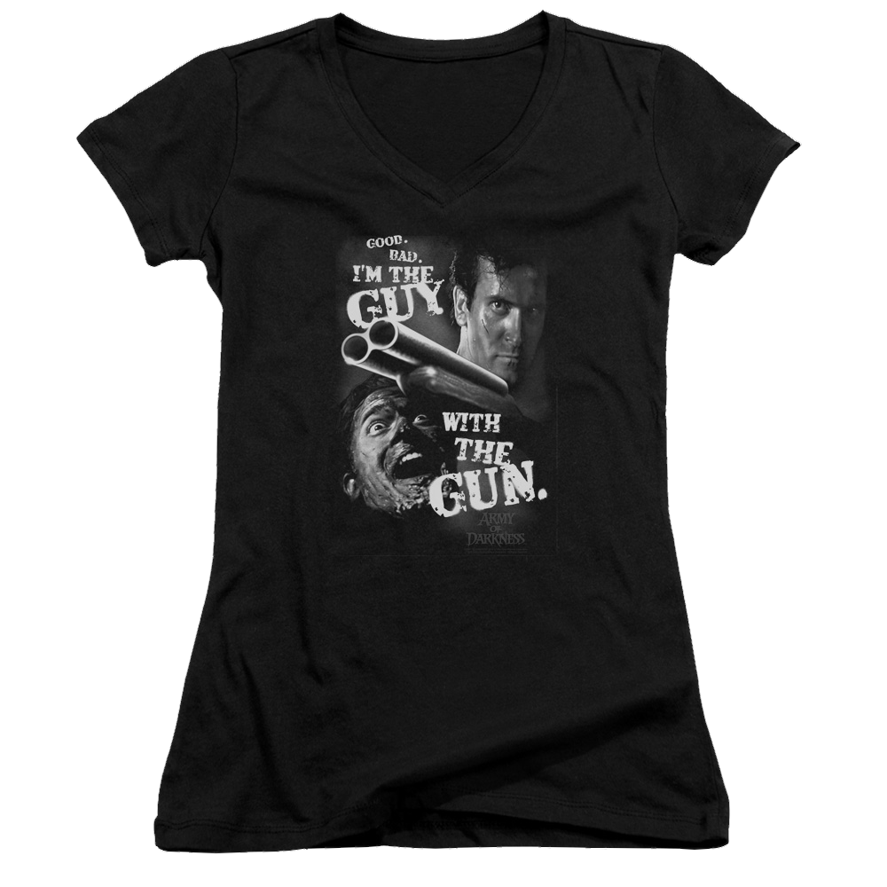 Army Of Darkness Guy With The Gun - Juniors V-Neck T-Shirt Juniors V-Neck T-Shirt Army of Darkness
